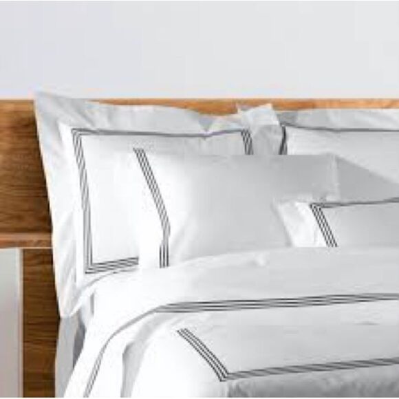 Land’s End Supima Cotton 400 Count duvet cover White Gray Fog stripe King size - Picture 2 of 7